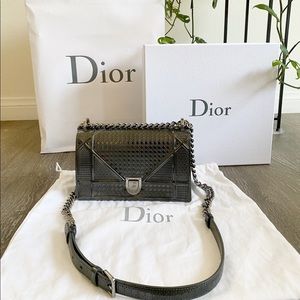 Dior Metallic Patent Micro-Cannage Diorama Bag Onyx Black